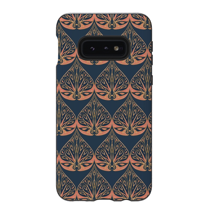 Galaxy S10e StrongFit Art Deco - Blue & Coral by Lotti Brown
