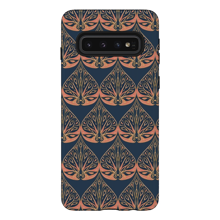 Galaxy S10 StrongFit Art Deco - Blue & Coral by Lotti Brown