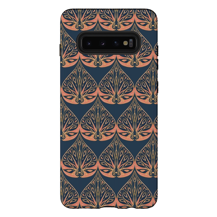 Galaxy S10 plus StrongFit Art Deco - Blue & Coral by Lotti Brown