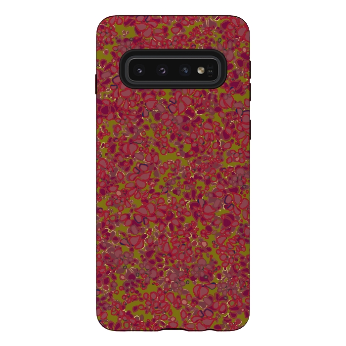 Galaxy S10 StrongFit Tiny Circles - Red & Green by Lotti Brown