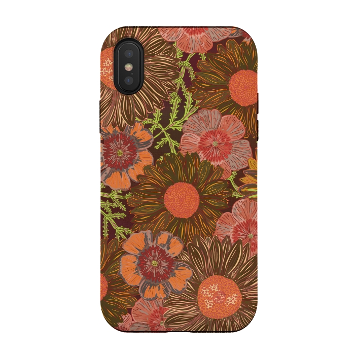 iPhone Xs / X StrongFit Retro Dark Daisies by Lotti Brown