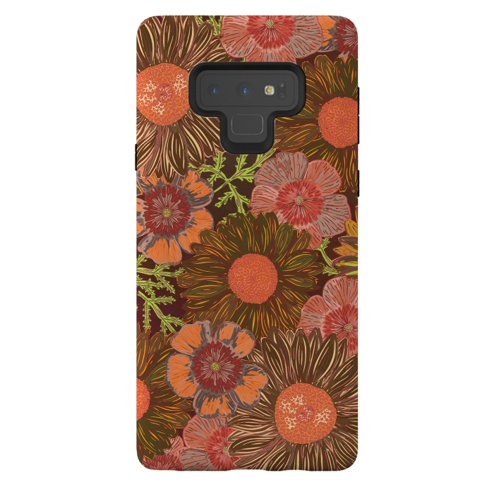 Galaxy Note 9 StrongFit Retro Dark Daisies by Lotti Brown