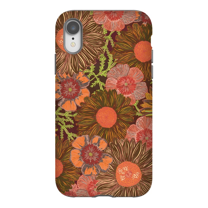 iPhone Xr StrongFit Retro Dark Daisies by Lotti Brown