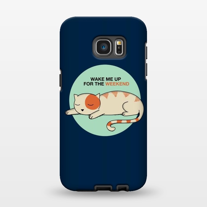 Galaxy S7 EDGE StrongFit Cat wake me up blue by Coffee Man