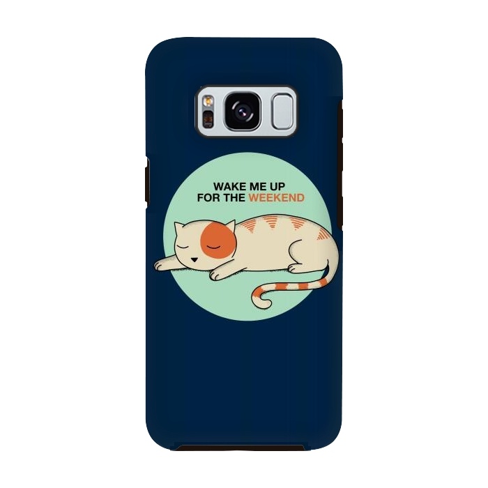 Galaxy S8 StrongFit Cat wake me up blue by Coffee Man