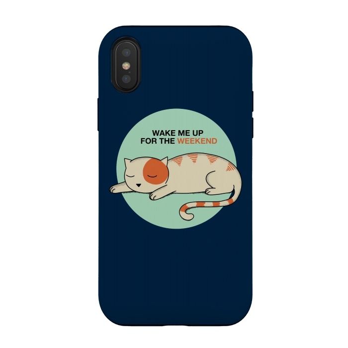 iPhone Xs / X StrongFit Cat wake me up blue by Coffee Man