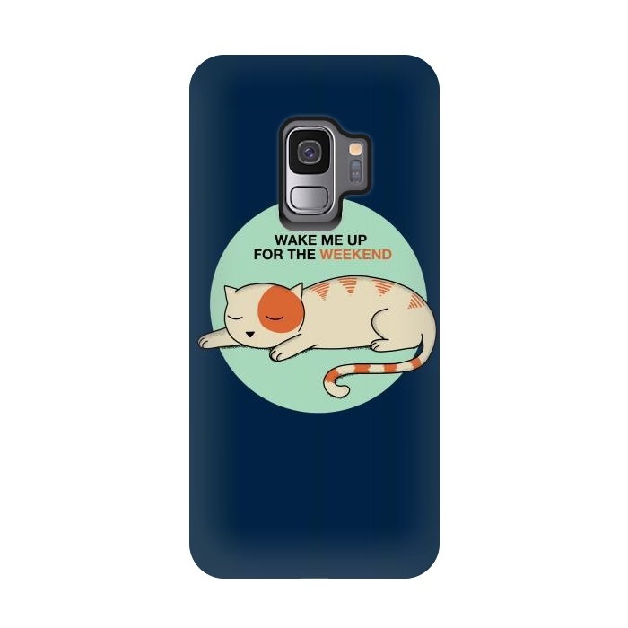Galaxy S9 StrongFit Cat wake me up blue by Coffee Man