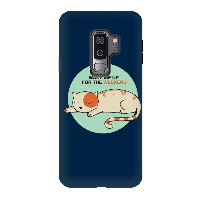 Galaxy S9 plus StrongFit Cat wake me up blue by Coffee Man