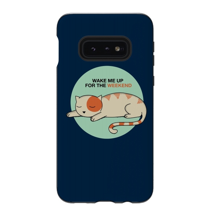 Galaxy S10e StrongFit Cat wake me up blue by Coffee Man