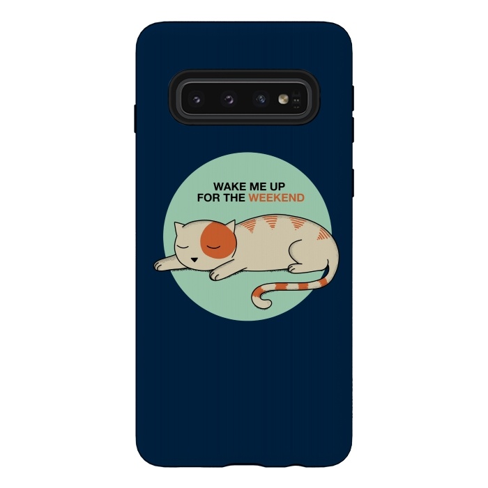 Galaxy S10 StrongFit Cat wake me up blue by Coffee Man
