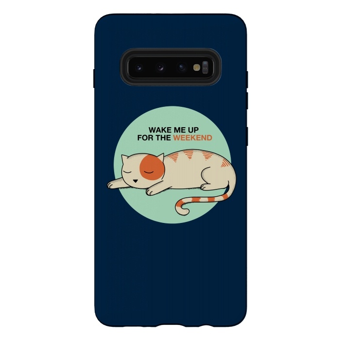 Galaxy S10 plus StrongFit Cat wake me up blue by Coffee Man