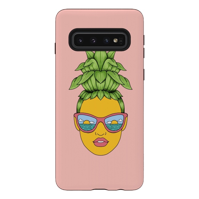 Galaxy S10 StrongFit Pineapple Girl Pink by Coffee Man