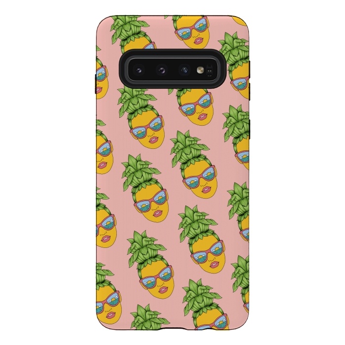 Galaxy S10 StrongFit Pineapple Girl Pattern Pink by Coffee Man