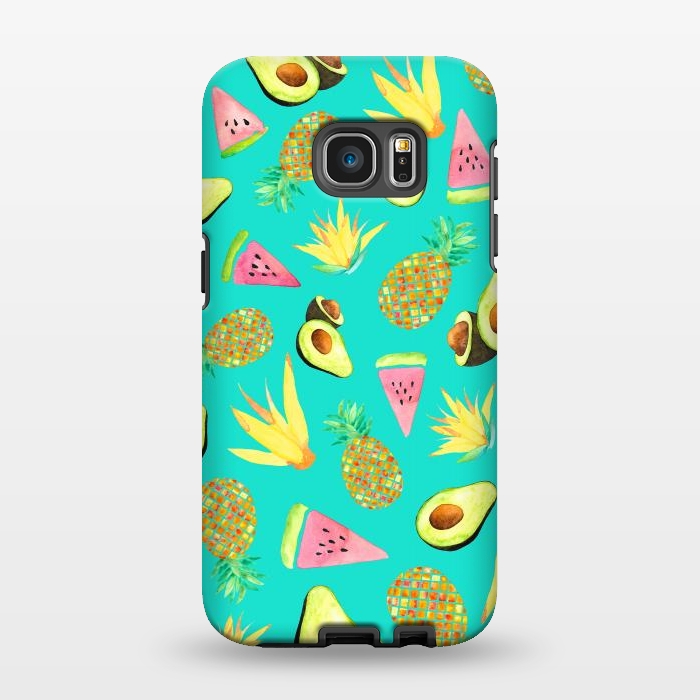 Galaxy S7 EDGE StrongFit Tropical Fruit Salad Aqua  by Amaya Brydon
