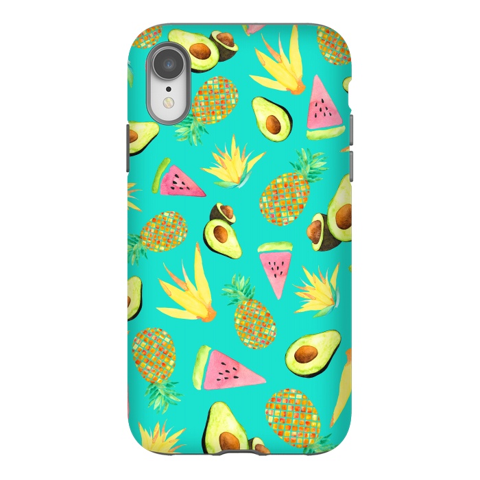 iPhone Xr StrongFit Tropical Fruit Salad Aqua  by Amaya Brydon