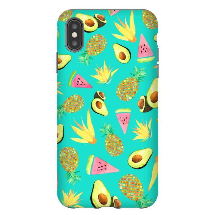 iPhone Xs Max StrongFit Tropical Fruit Salad Aqua  by Amaya Brydon