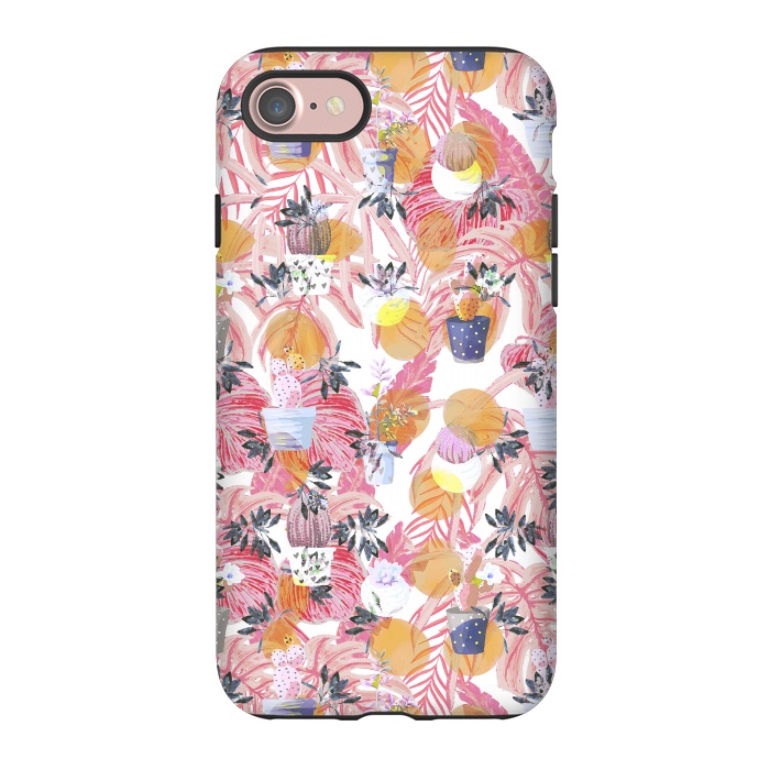 iPhone 7 StrongFit Cactus pots and pink tropical leaves pattern by Oana 