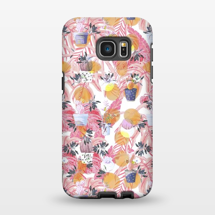 Galaxy S7 EDGE StrongFit Cactus pots and pink tropical leaves pattern by Oana 