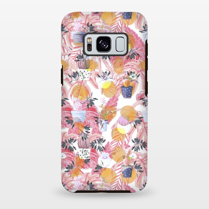 Galaxy S8 plus StrongFit Cactus pots and pink tropical leaves pattern by Oana 