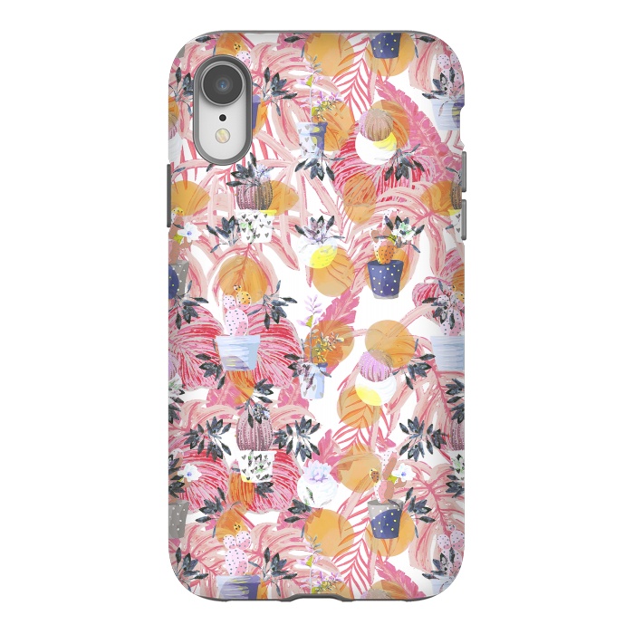 iPhone Xr StrongFit Cactus pots and pink tropical leaves pattern by Oana 