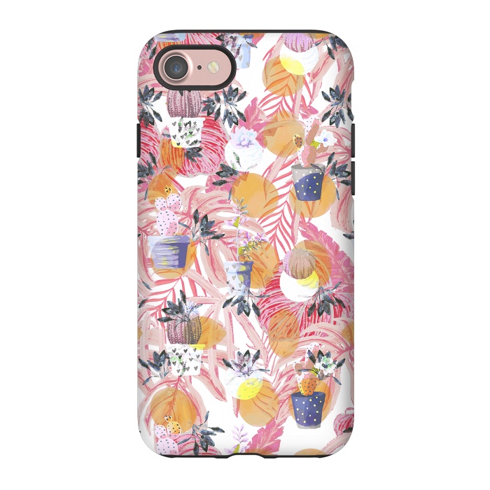 iPhone 7 StrongFit Cute cacti pots and pink tropical foliage by Oana 
