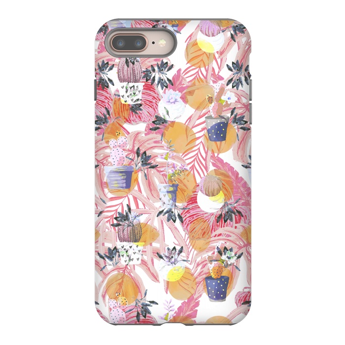 iPhone 7 plus StrongFit Cute cacti pots and pink tropical foliage by Oana 