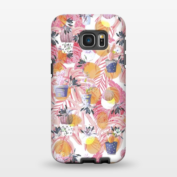 Galaxy S7 EDGE StrongFit Cute cacti pots and pink tropical foliage by Oana 