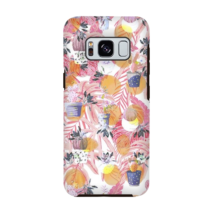 Galaxy S8 StrongFit Cute cacti pots and pink tropical foliage by Oana 