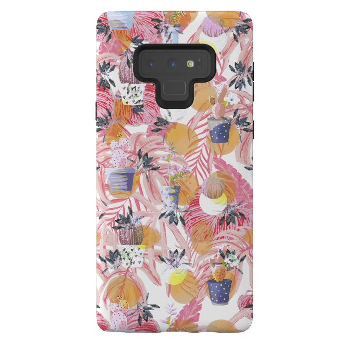 Galaxy Note 9 StrongFit Cute cacti pots and pink tropical foliage by Oana 