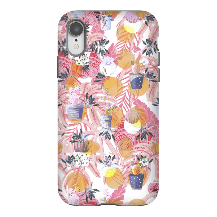 iPhone Xr StrongFit Cute cacti pots and pink tropical foliage by Oana 