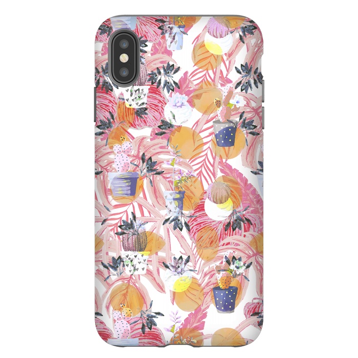 iPhone Xs Max StrongFit Cute cacti pots and pink tropical foliage by Oana 