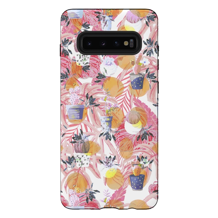 Galaxy S10 plus StrongFit Cute cacti pots and pink tropical foliage by Oana 