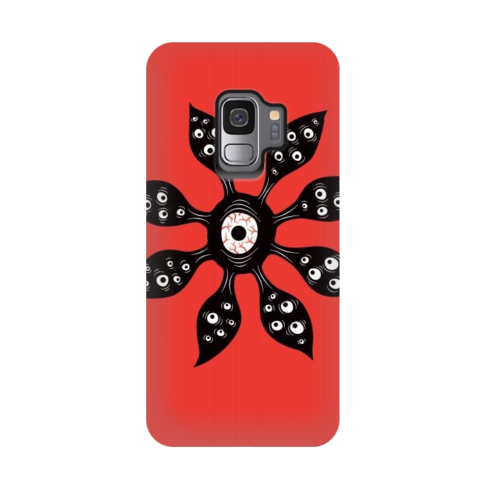 Galaxy S9 StrongFit Creepy Witchy Eye Monster On Red by Boriana Giormova