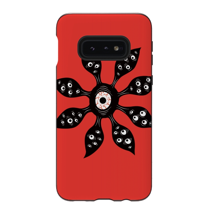 Galaxy S10e StrongFit Creepy Witchy Eye Monster On Red by Boriana Giormova