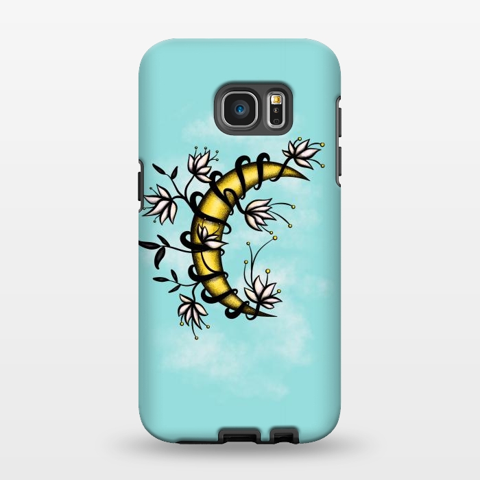 Galaxy S7 EDGE StrongFit Crescent Moon Wrapped In Flowers Tattoo Style by Boriana Giormova