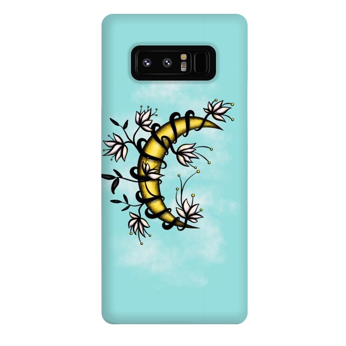 Galaxy Note 8 StrongFit Crescent Moon Wrapped In Flowers Tattoo Style by Boriana Giormova