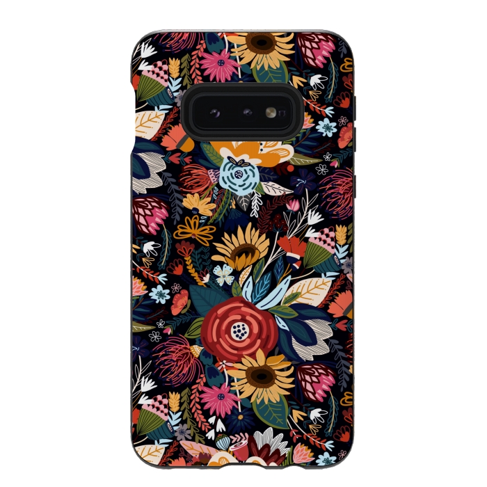 Galaxy S10e StrongFit Popping Moody Floral  by Tigatiga