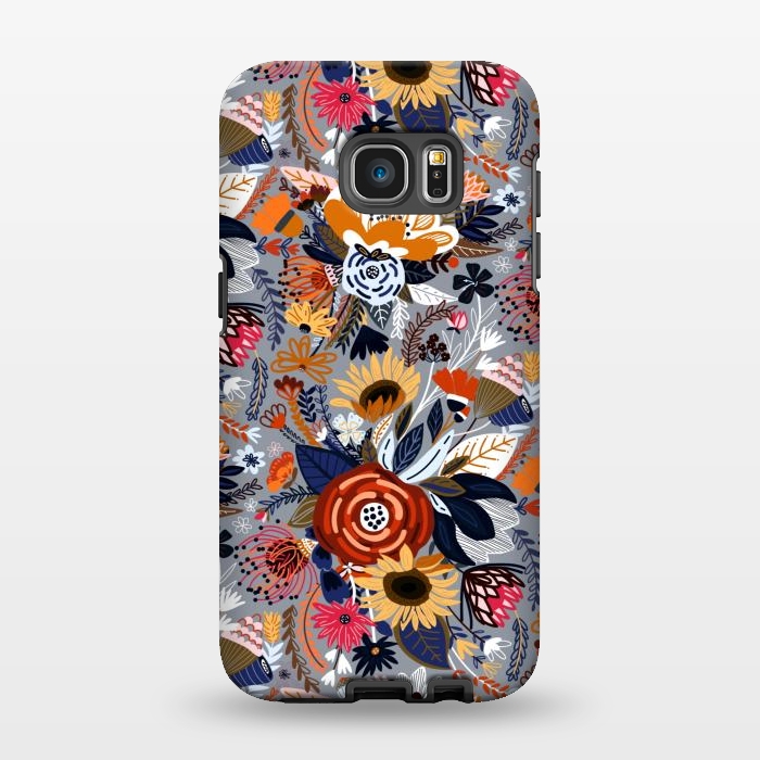 Galaxy S7 EDGE StrongFit Popping Floral - Orange and Navy  by Tigatiga
