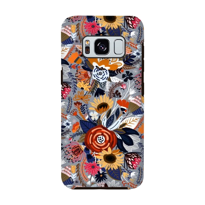 Galaxy S8 StrongFit Popping Floral - Orange and Navy  by Tigatiga