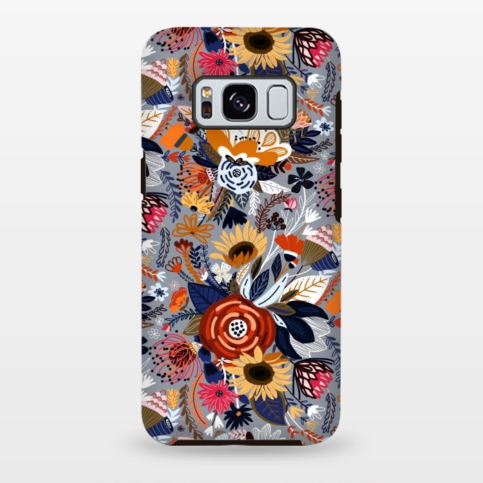 Galaxy S8 plus StrongFit Popping Floral - Orange and Navy  by Tigatiga
