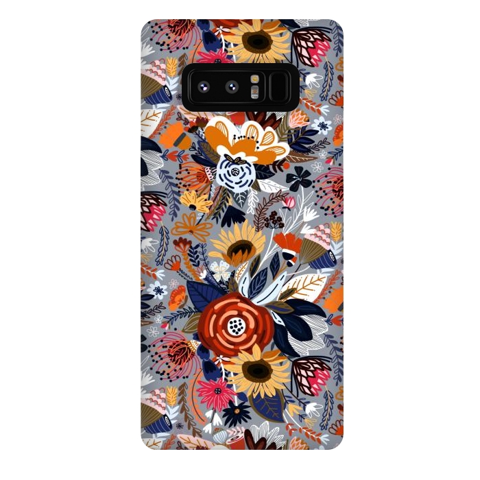 Galaxy Note 8 StrongFit Popping Floral - Orange and Navy  by Tigatiga