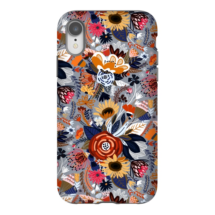 iPhone Xr StrongFit Popping Floral - Orange and Navy  by Tigatiga