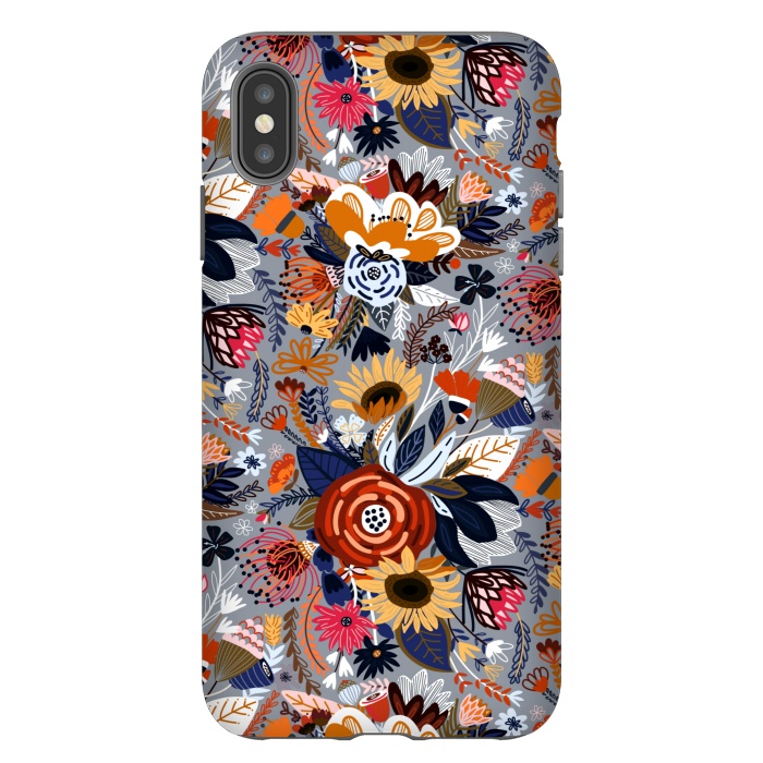 iPhone Xs Max StrongFit Popping Floral - Orange and Navy  by Tigatiga