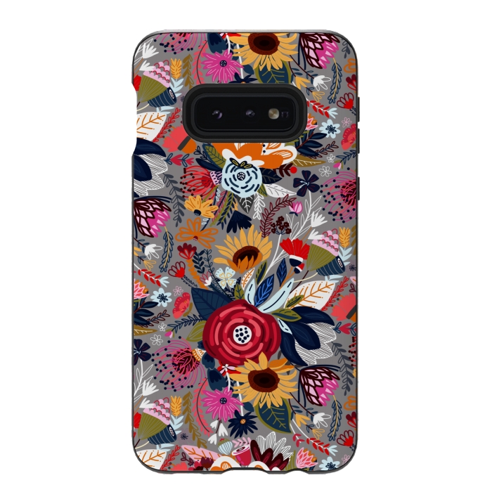 Galaxy S10e StrongFit Popping Floral - Pink  by Tigatiga