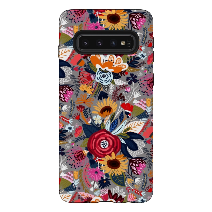 Galaxy S10 StrongFit Popping Floral - Pink  by Tigatiga