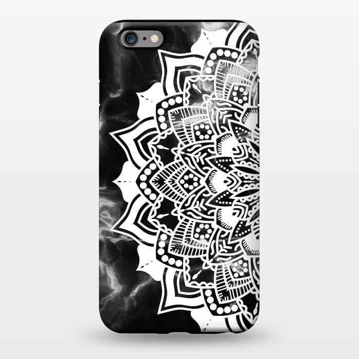 iPhone 6/6s plus StrongFit White floral line art mandala on black marble by Oana 