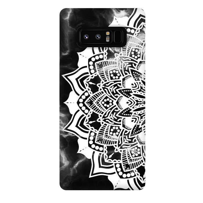 Galaxy Note 8 StrongFit White floral line art mandala on black marble by Oana 
