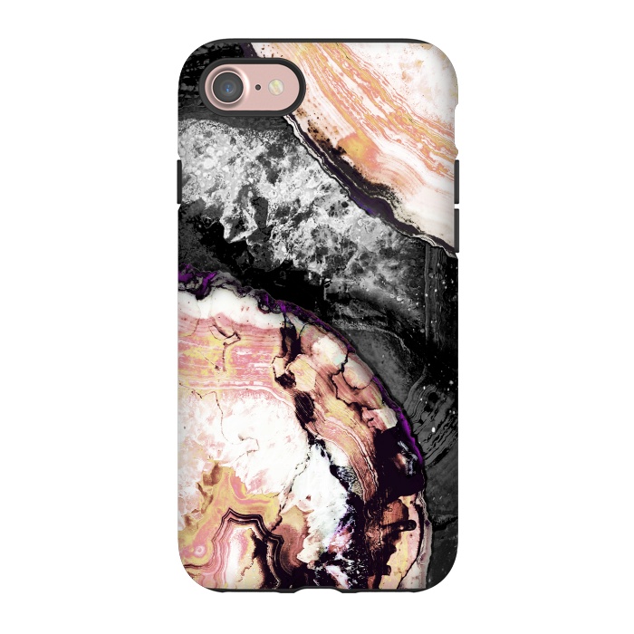 iPhone 7 StrongFit Golden agata gemstone slices on black marble by Oana 
