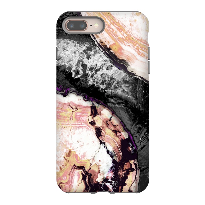 iPhone 7 plus StrongFit Golden agata gemstone slices on black marble by Oana 