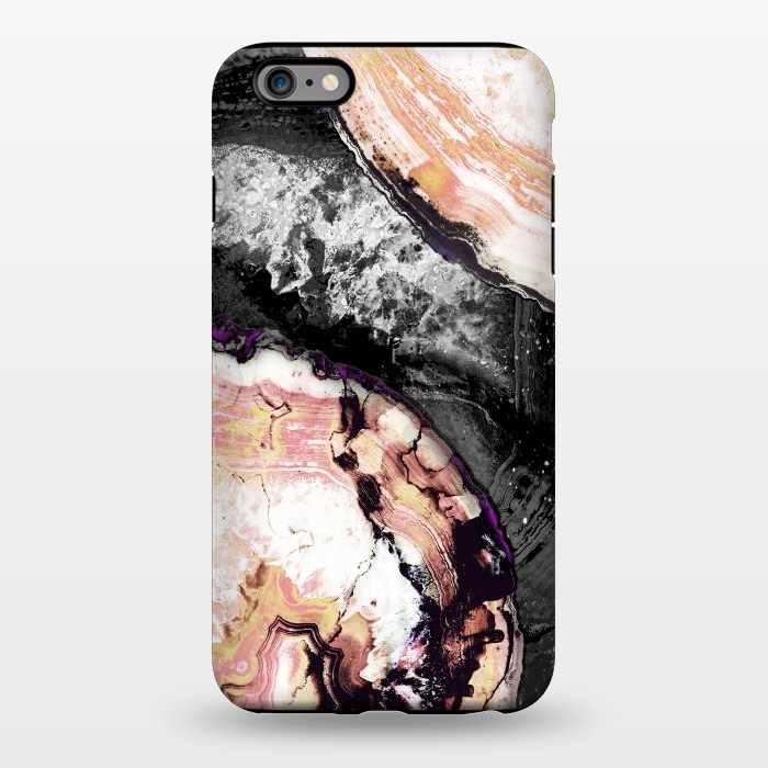 iPhone 6/6s plus StrongFit Golden agata gemstone slices on black marble by Oana 
